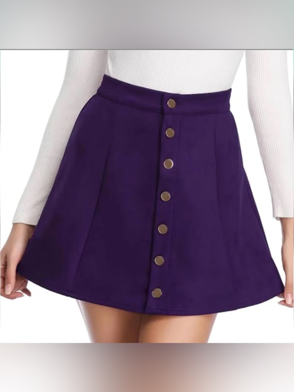 Fuinloth High Waist Purple Button Front faux suede mini skirt size S